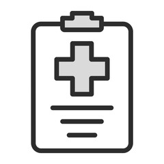Poster - Medical Report or Patient Clipboard Icon. Filled line illustration of a clipboard with a medical cross and text. Editable vector for healthcare, diagnosis, or health records
