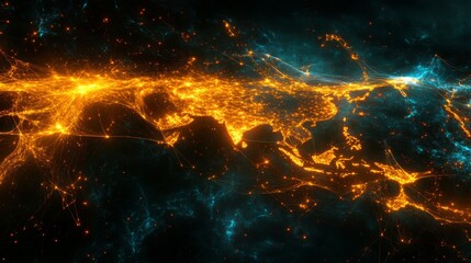 Poster - Exploring global connectivity a glowing world map with interconnected routes visual data representation digital environment dynamic perspective