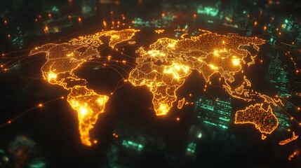 Poster - Illuminating global connectivity a glowing world map with distribution lines digital environment and futuristic perspective
