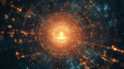 Poster - Unlocking the future a glowing lock enveloped in a digital web of technology in a virtual space