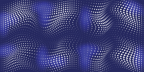 Poster - abstract dark blue background with modern halftones waves design