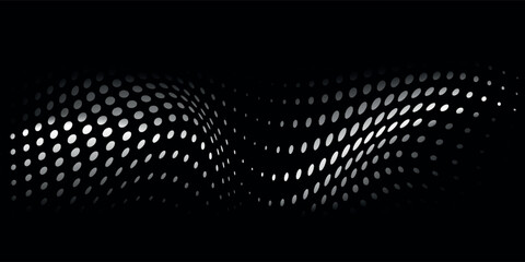 Poster - abstract white wave halftones on black background