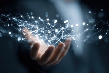 Aufkleber - Hand showcasing a glowing digital network, symbolizing the fusion of business and technology in cloud software development