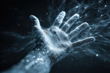 Aufkleber - Polygonal hand reaching out from abstract digital network, symbolizing innovation, connection, and business technology