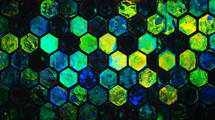Poster - Dynamic hexagonal pattern design digital realm graphic artwork vibrant environment aerial view high-tech inspiration