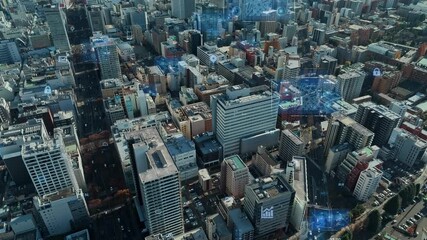 Poster - Aerial view of modern city and digital technology concept