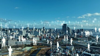 Poster - Aerial view of modern city and people network concept