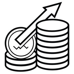 Poster - Clean black and white line art icon of stacked coins with a subtle gradient effect