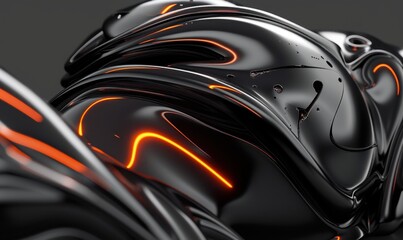 Poster - Abstract curvature shiny surface with orange light effects art rendering