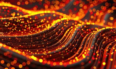 Poster - Abstract flowing waves with golden particles background visual design
