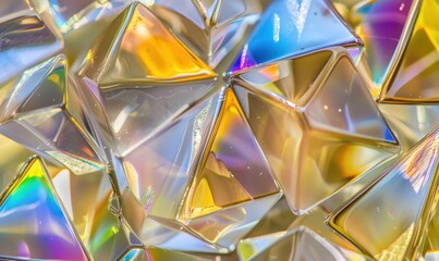 Poster - Abstract geometric shapes with reflective iridescent surfaces and colors