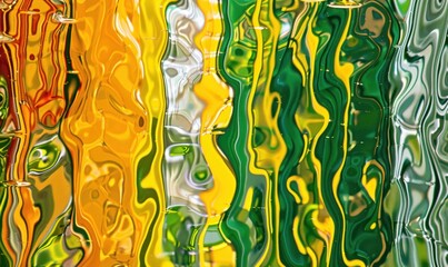 Poster - Abstract image with flowing vertical bands of green yellow and orange