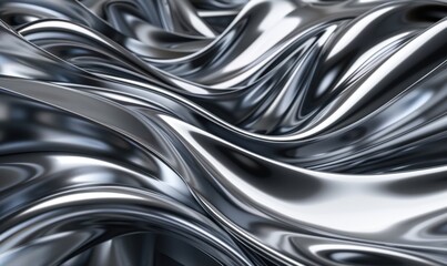 Aufkleber - Abstract metallic waves background silver chrome texture with reflections
