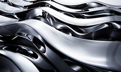 Aufkleber - Abstract metallic waves and ripples background in silver and gray tones