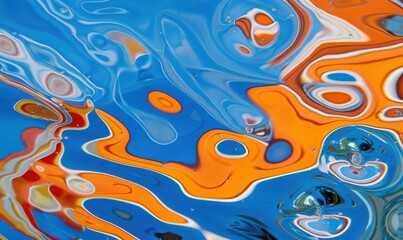 Poster - Abstract swirls of orange and blue fluid art texture background