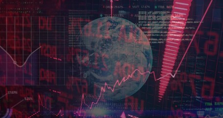 Poster - Initiating dotted line drawing while globe rotating and arrows shooting showing financial growth