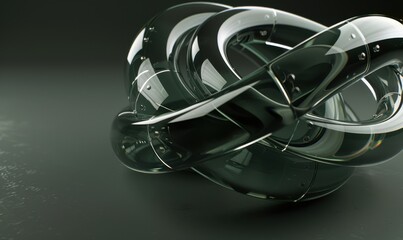 Poster - Dynamic abstract 3 d shape render with interlaced glossy curving forms