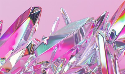 Poster - Iridescent crystal formation reflecting light with abstract geometric planes