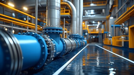 Fototapete - Close-up view of large industrial machinery, showcasing intricate details and modern technology. The image reflects the complexity of industrial processes and manufacturing.