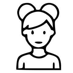 Poster - Doodle Handdrawn Female Portrait with Bun Hairstyle Avatar Icon