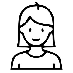 Poster - Simple Outline Woman Portrait Avatar Head With Bob Hair Style Icon