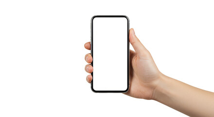 Holding Mobile Phone with Blank Screen Isolated Transparent Background