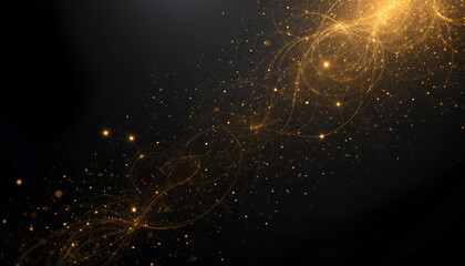 Poster - Shimmering streams of golden light cascade across a dark backdrop, radiating elegance with a sense of festive abstract magic.