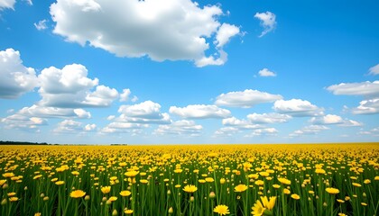 Aufkleber - a bright sunny day over field of yellow flower
