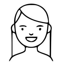 Poster - Simple Outline Smiling Young Woman Face Portrait Illustration