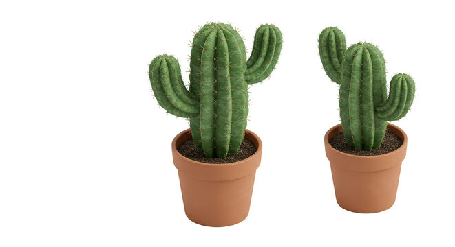 Isolated Potted Cactus Plants On Transparent Background Illustration