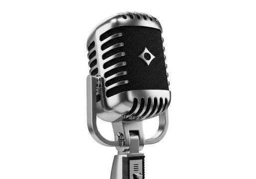 Isolated Illustration of Silver Microphone for Retro Music Recording