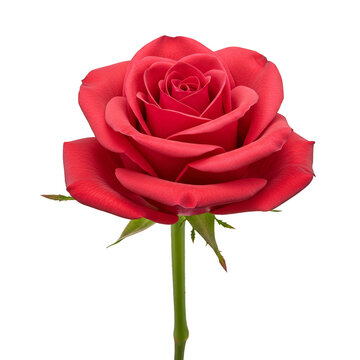 Isolated Transparent Background of a Single Red Rose Flower Bloom