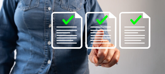 Poster - A person is holding up three document icons with green check marks on them, symbolizing their official documents being in high definition. 