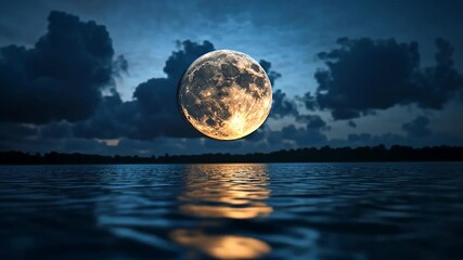 Poster - Nighttime Scene Featuring Illuminated Moon Reflection on Water with Dark Skies and Trees