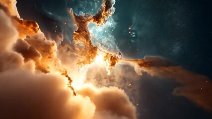 Poster - Dramatic Cloudscape With Fiery Orange Core And Swirling Grey And White Formations