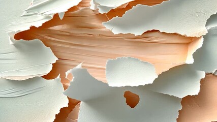 Poster - Torn White Paper Revealing Wooden Texture with Orange Glow Background and Abstract Composition