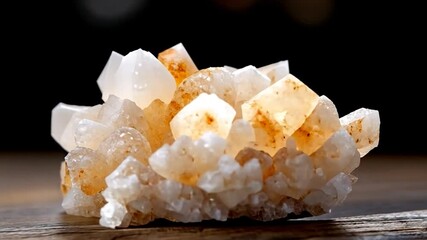 Poster - Detailed Close-Up Of Translucent Crystal Cluster With Amber And White Hues Against Dark Backdrop