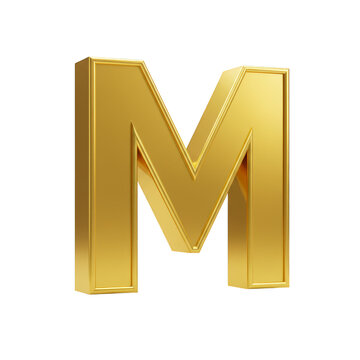 Metallic Golden Letter M Isolated on Transparent Background Illustration