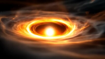Poster - Abstract Celestial Body with Glowing Orange and Yellow Rings in a Dark Space