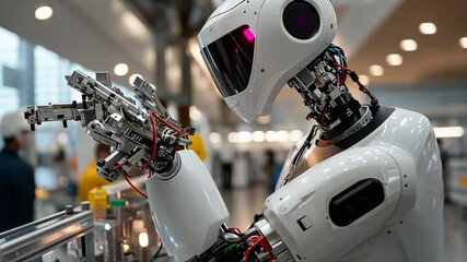 Poster - Detailed Robotic Assembly Process in a Modern Industrial Factory Environment