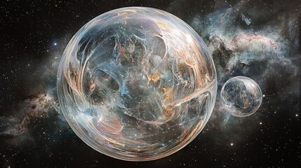 Poster - Expanding transparent bubble in infinite space cosmic scene digital art galactic environment abstract viewpoint