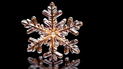 Aufkleber - Intricate Golden Snowflake Isolated Against a Black Background with Reflections