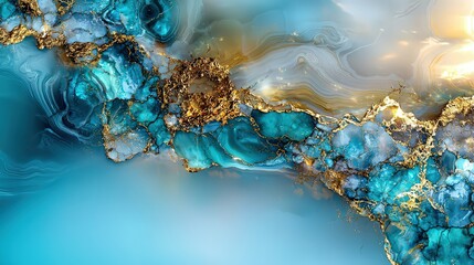 Aufkleber - Abstract liquid marble texture with shades of gold and teal artistic design digital art vibrant colors aesthetic concept