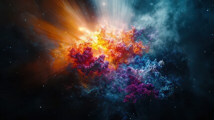 Aufkleber - Burst of light in dark space with rays emanating cosmic nebula digital art dramatic universe abstract view illumination