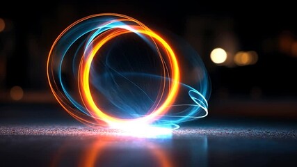 Poster - Glowing Abstract Neon Rings In Blue And Orange Colors On Dark Background Technology Design