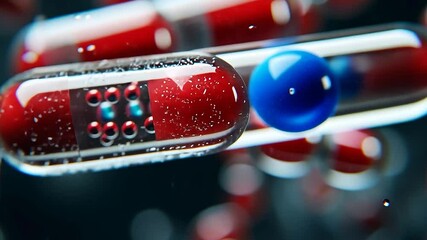 Poster - Abstract Scientific Illustration of Spheres Inside a Transparent Tube on Dark Background