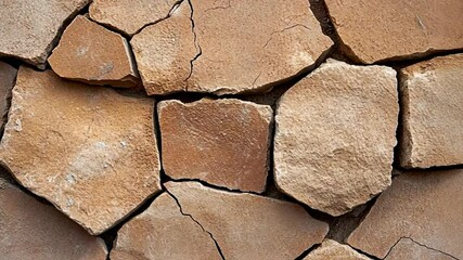 Poster - Close Up View of Stone Wall Texture With Irregularly Shaped Stones and Cracks
