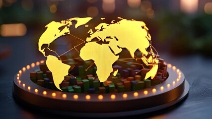 Aufkleber - Illuminated World Map on Pedestal Representing Global Data Network and Interconnection