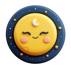 Poster - Dreamy Sleepy Moon Illustration Cute Crescent Smiling Face Stars and on transparent background