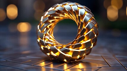 Poster - Abstract Golden Ring Structure with Warm Light and Bokeh on Textured Surface